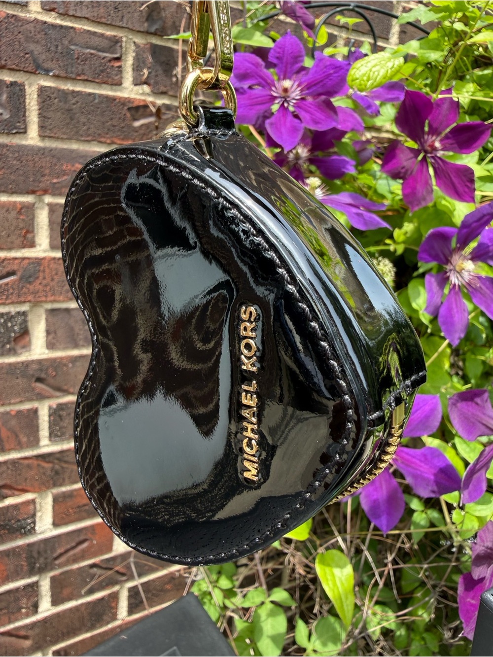 Michael Kors Black Patent Heart Coin Pouch with Gold Hardware - Picture 7 of 13